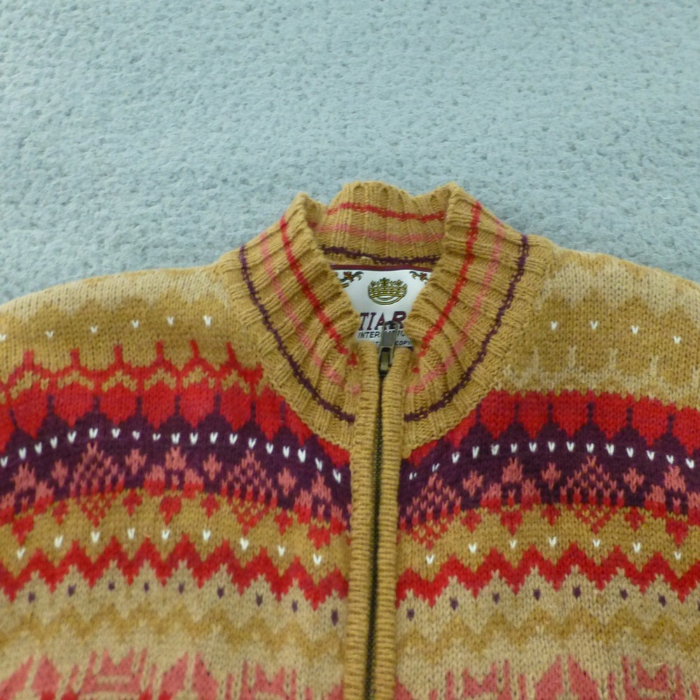Tiara International Cardigan Sweater Womens Medium Fair Isle Zip Up Ramie Cotton - Picture 3 of 9